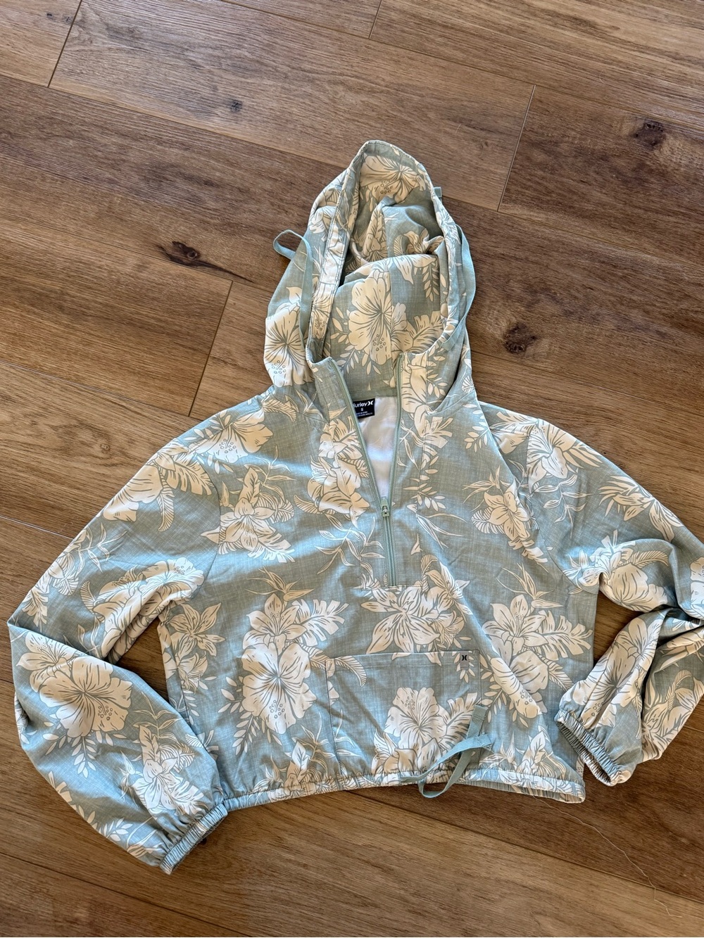 Hurley Light Green Floral Hooded Bomber